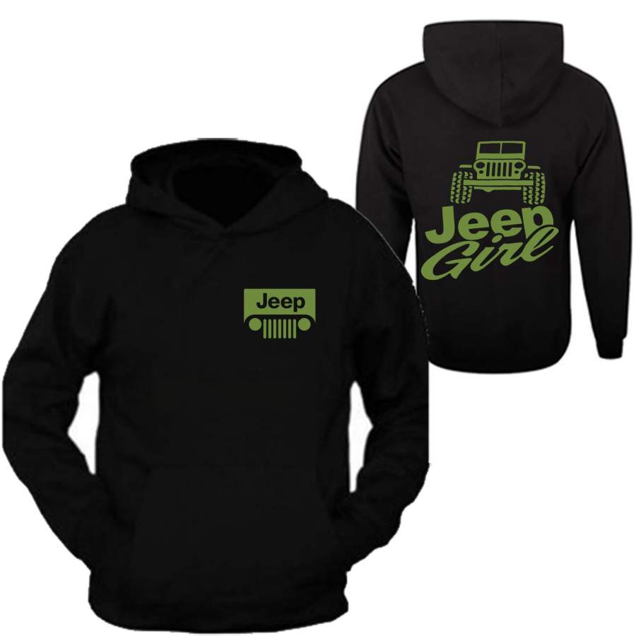 Lime Green Jeep Girl Hooded Black Sweatshirt Off Road Lt11