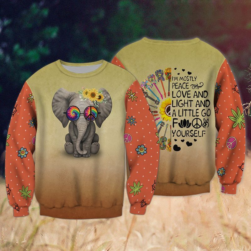 Hippie Elephant Peace And Love 3D Full Print Sweatshirt