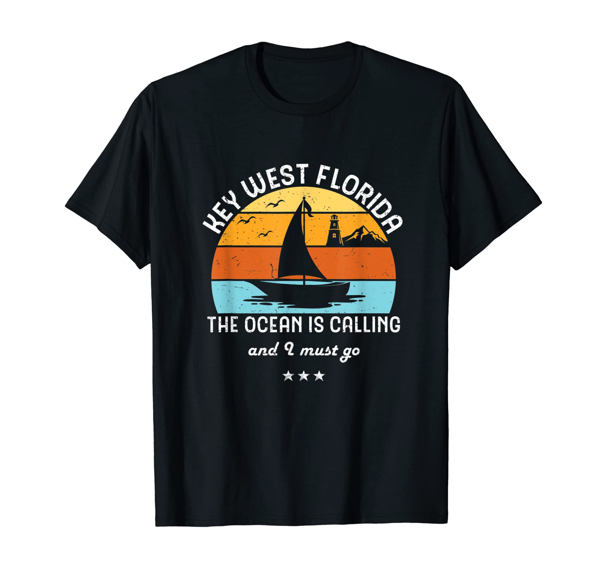 Vintage Sailing Retro Summer Sunset Key West Florida Sailor T-Shirt