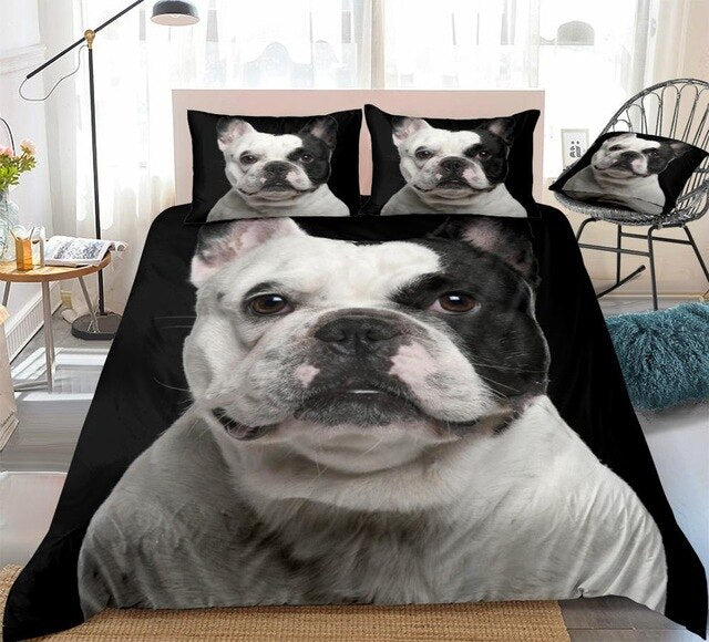 3D Big Bulldog Lover Dog Animals Duvet Cover Set, Microfiber Fabric Bedding