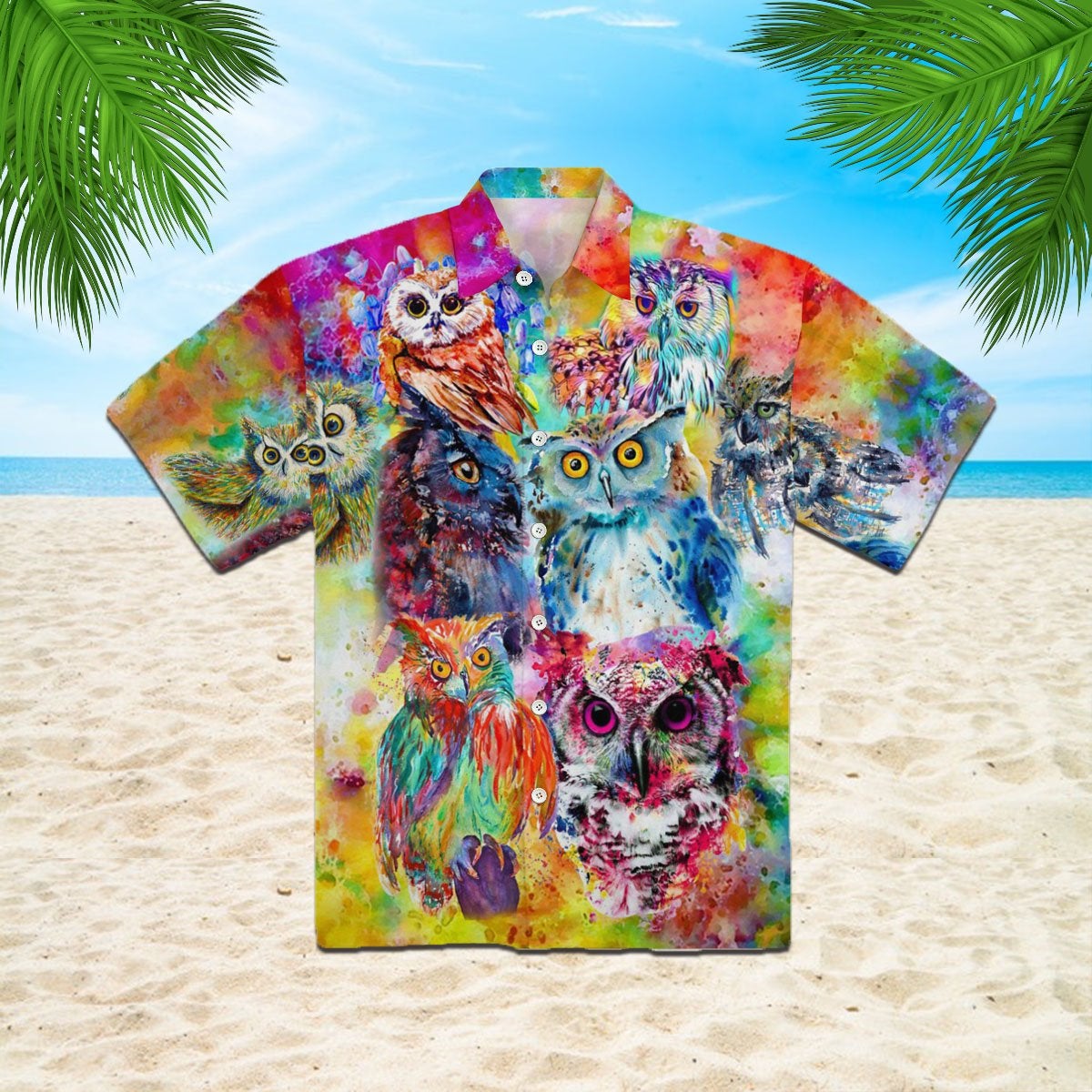 Owl Colorful Hawaii Unisex Print Aloha Short Sleeve Casual Shirt Ha60724