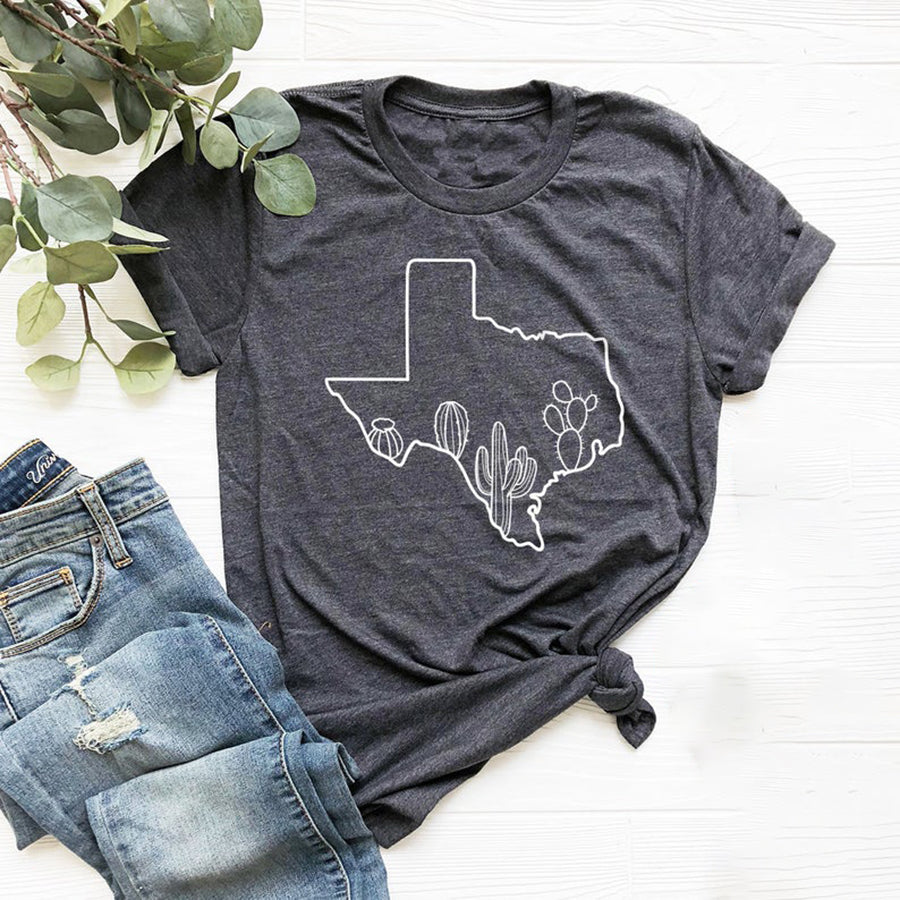 Texas Map Shirt, Texas Cactus Tshirt, Texas Home T Shirt, Home State Shirts, Texan Girl Shirt, Texas Lover Gift, Cactus T Shirt