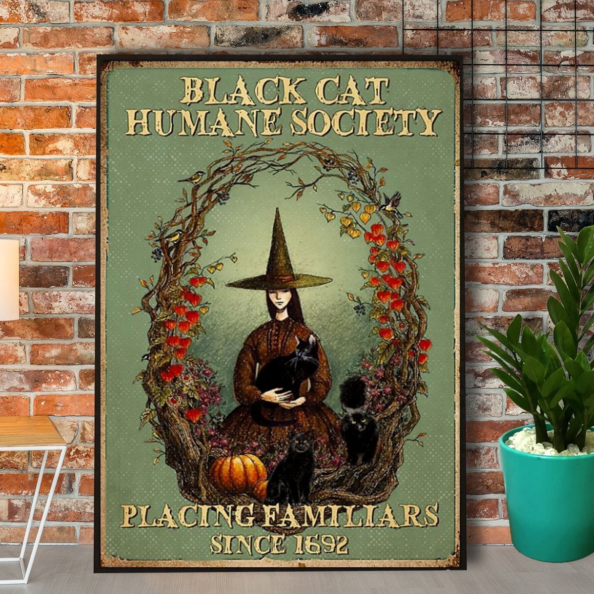 Witch Black Cat Humane Society Placing Familiar Halloween Poster No Frame Matte Canvas, Wall Decor Visual Art