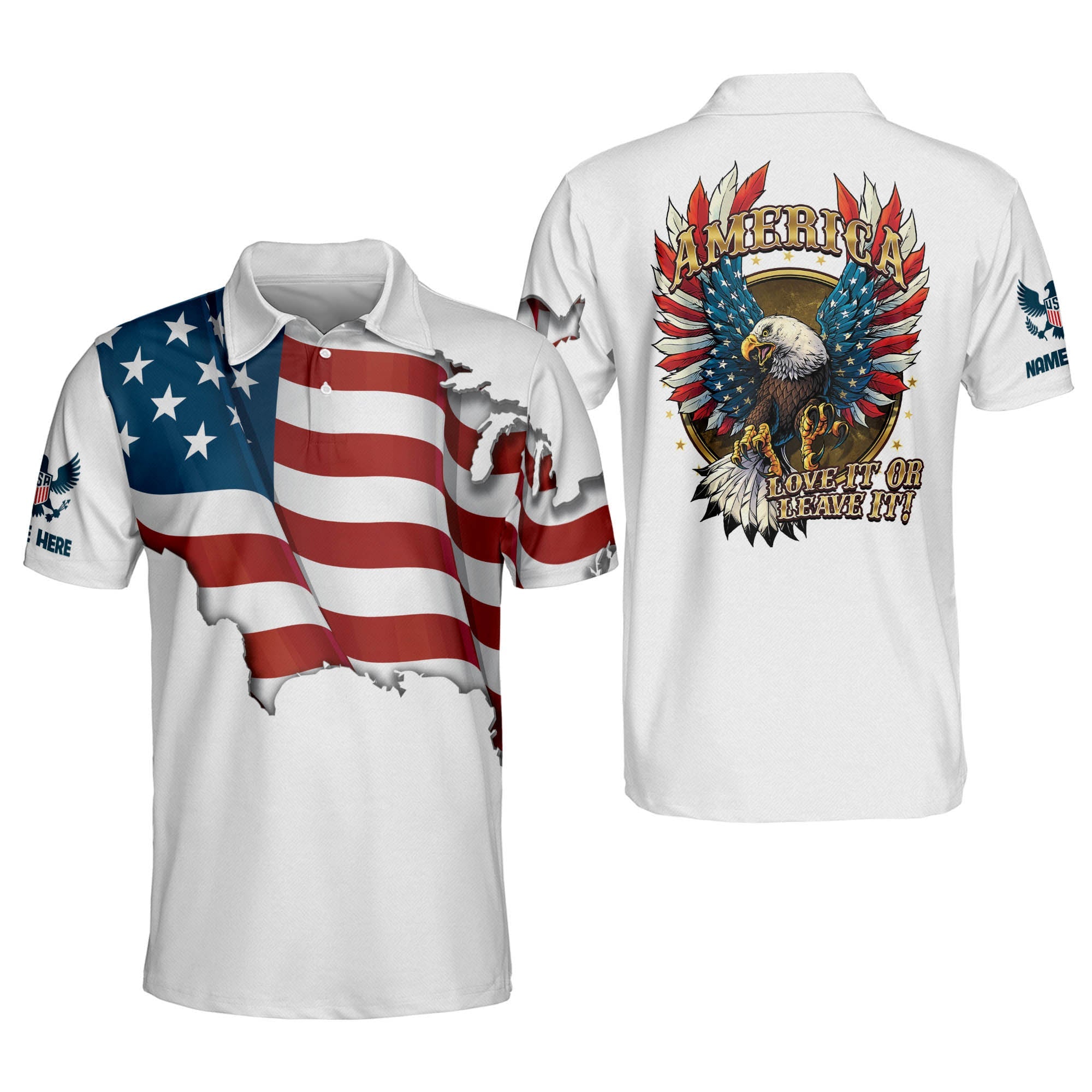 Personalized America Love It Or Leave It Eagle Us Flag Polo Shirt, Idea Gift For Men Dad Grandpa