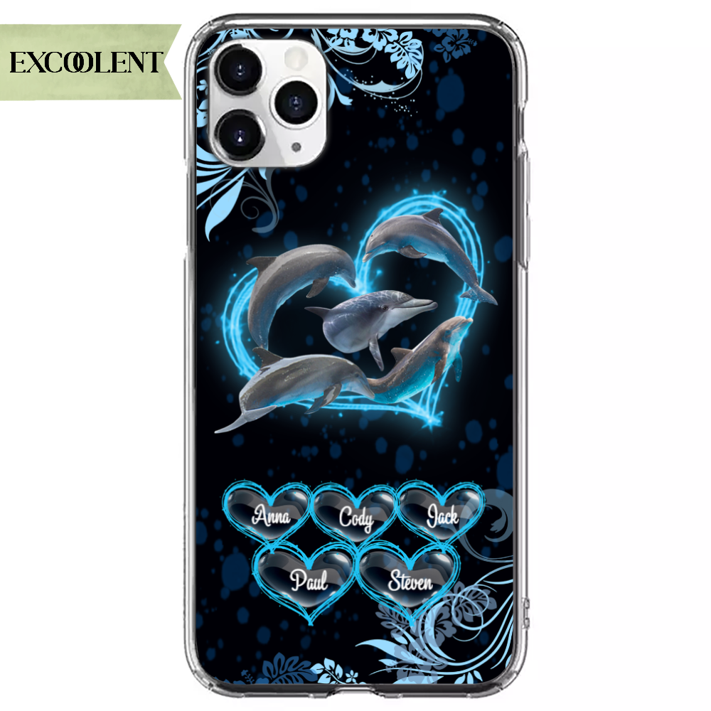 Excoolent Custom Phone Case For Family & Friends – Best Gift With Personalized Dolphin’S Names – Dolphins With Heart