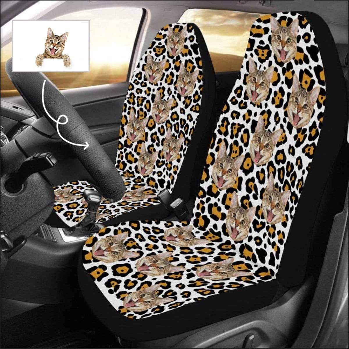 Custom Face Leopard Print Car Seat Covers (Set Of 2)