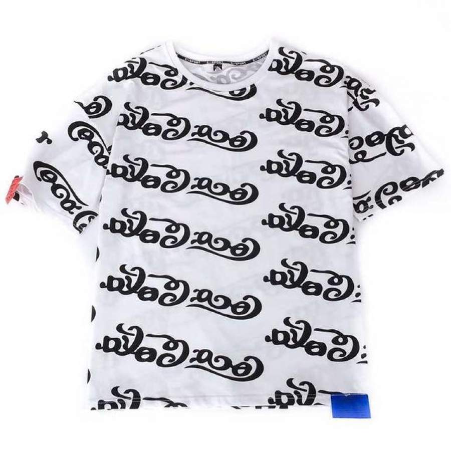 Letter Full Print T Shirt Men Hip Hop Summer Loose T-Shirts Short Sleeve Cotton T shirt Street wear Fashion Top Tees Hipster