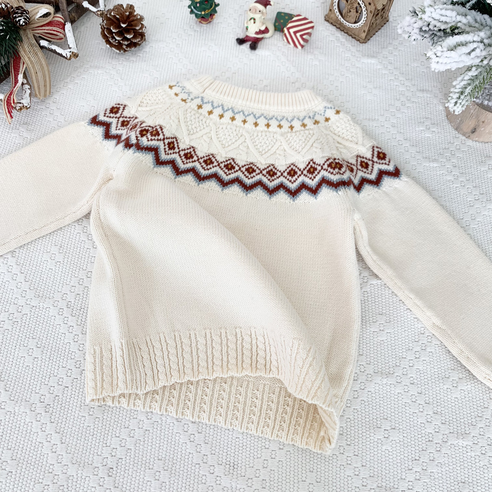 Christmas Sweater Kids Knit Girl Sweaters Clothes Print Cotton Children Pullover Knitwear Long Sleeve Toddler Girl Jumpers 1-10y alx