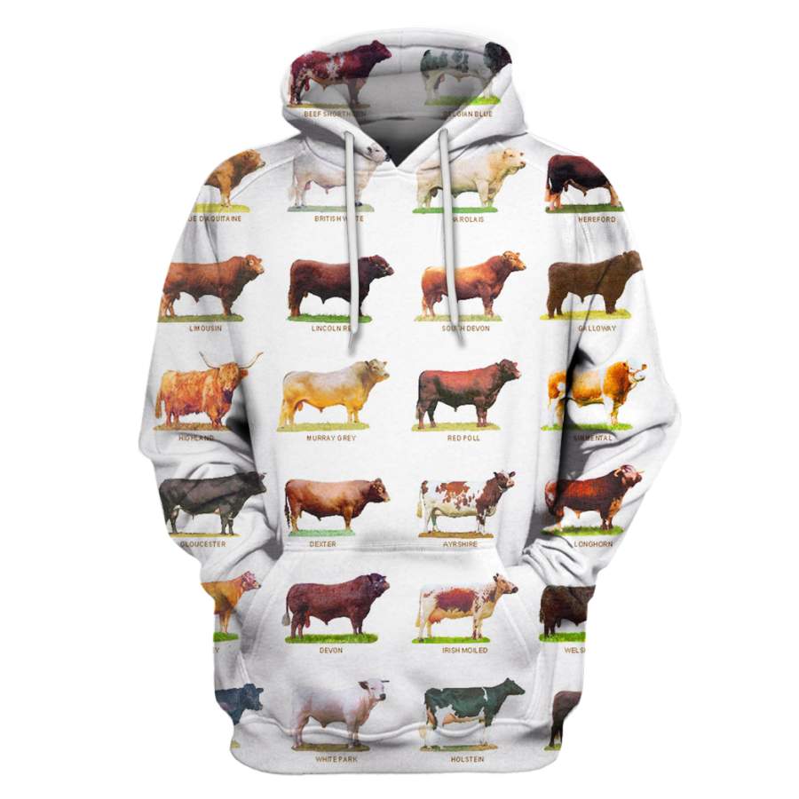 3D All Over Print Cow Hoodie <White>