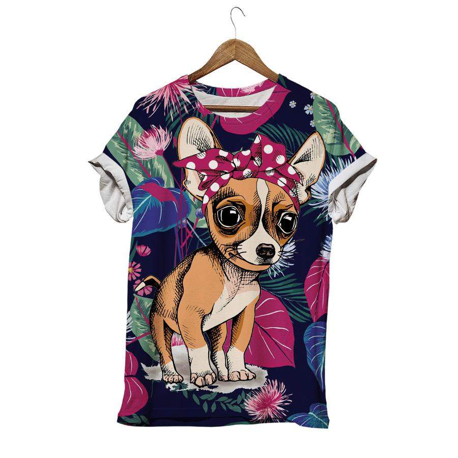 Puppy Chihuahua Wear Pink Ribbon With White Dots T-shirts