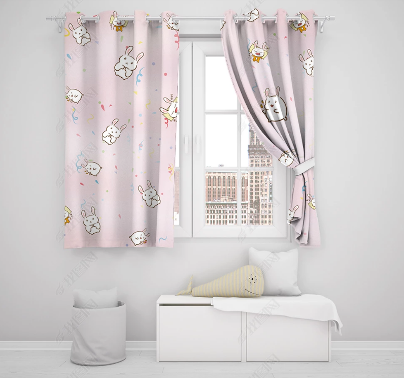 3D Hand Drawn Pink Animal Rabbit Curtains And Drapes Lqh 105