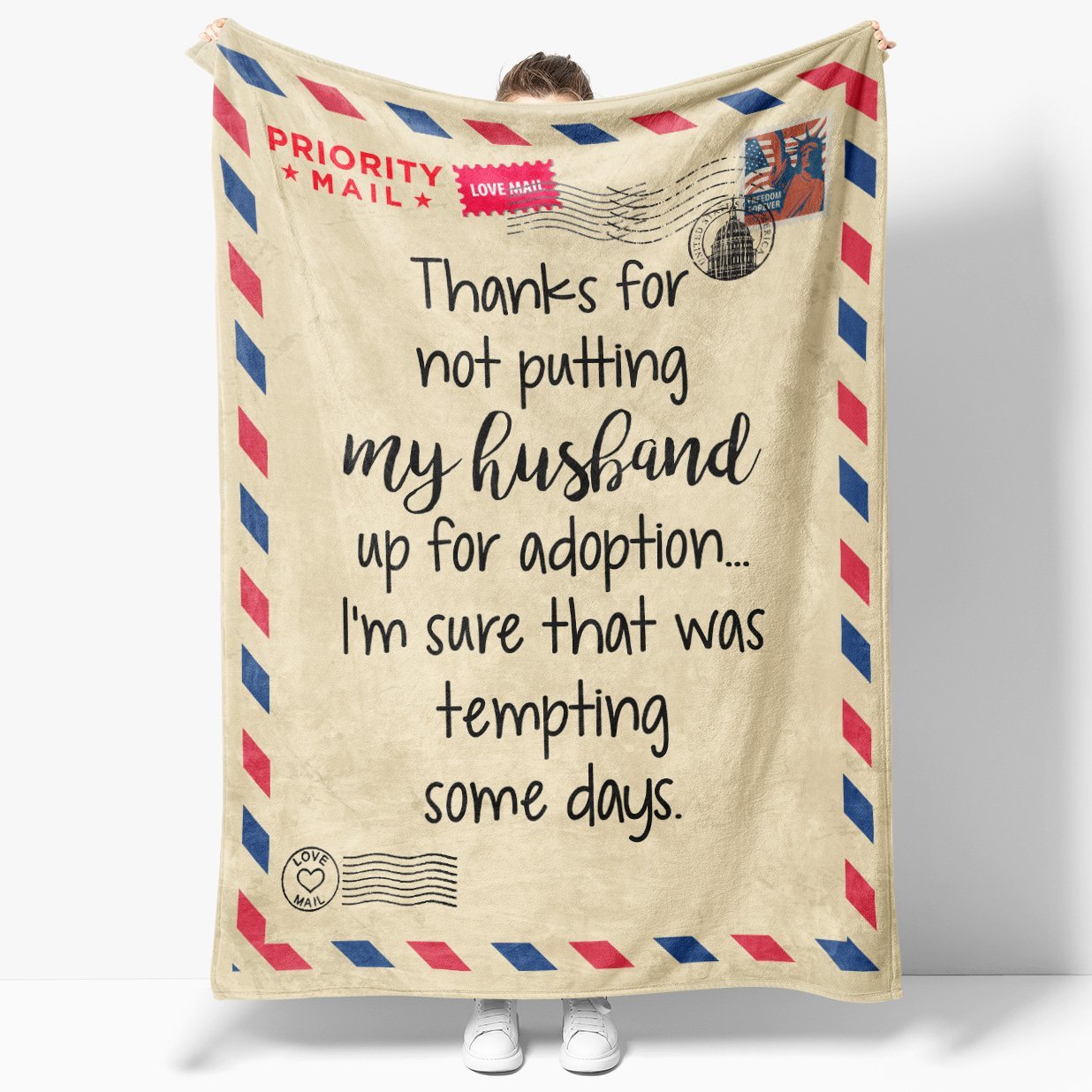 Thanks For Not Putting My Husband Up For Adoption Fleece Blanket – Quilt Blanket, Gifts For Mother’S Day, Meaningful Mother’S Day Gift, Home Decor Bedding Couch Sofa Soft And Comfy Cozy