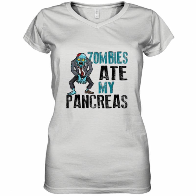 Zombies Ate My Pancreas Diabetes Awareness Halloween shirt Women's V-Neck T-Shirt