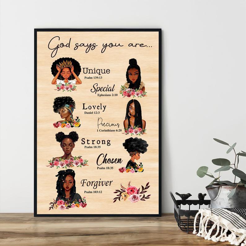 Black Queens God Says You Are Poster Print, Afro Queen Wall Art