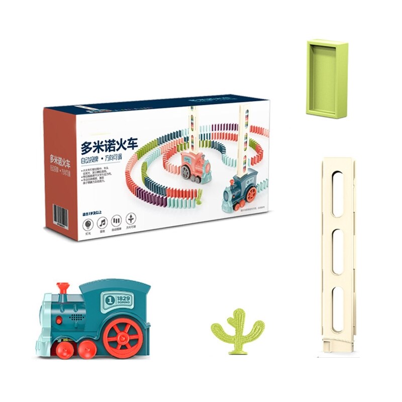 Musical Domino Train Electric Locomotive Toy w/ Light Realistic Sound Fine Motor Skill Toy Creative Block Preschool Gift alx