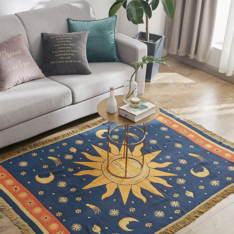 Sun And Moon Stars Hippie Vintage Retro Style Couch Sofa Blanket,  Woven Throw Blanket Home Decor