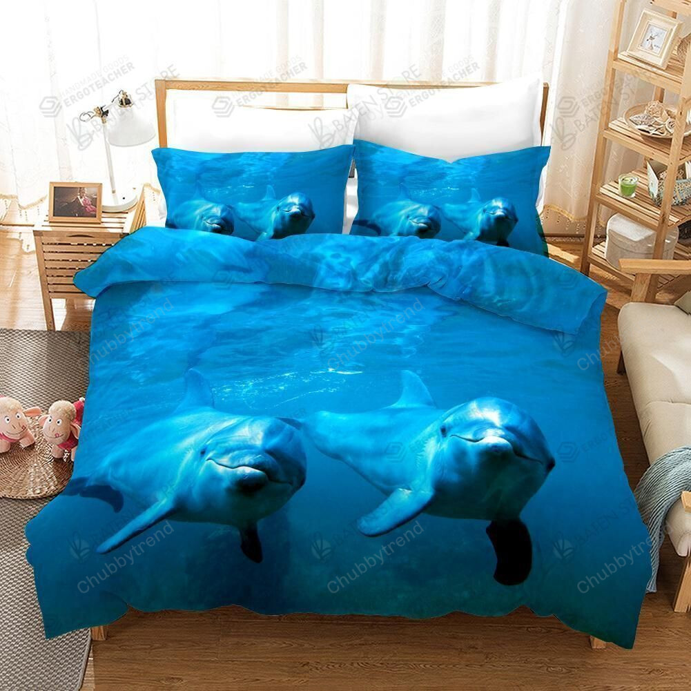 3D Blue Sea Dolphin Bed Sheets Duvet Cover Bedding Set Great Gifts For Birthday Christmas Thanksgiving