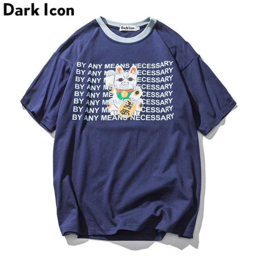 Novelty Printing Over sized T-shirt Men Summer High Street Loose Style Hip Hop T shirt Street wear Clothing Blue Red Cotton