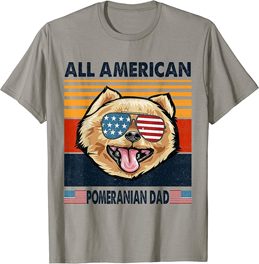 All American Pomeranian Dad USA Flag Retro Vintage T-Shirt