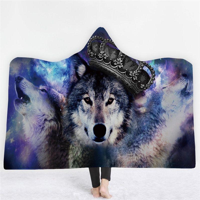 3D Animal Printed Cat Tiger Wolf Hooded Blanket For Adults Kids Warm Wearable Fleece Woman Throw Blanket Microfiber On The Sofa