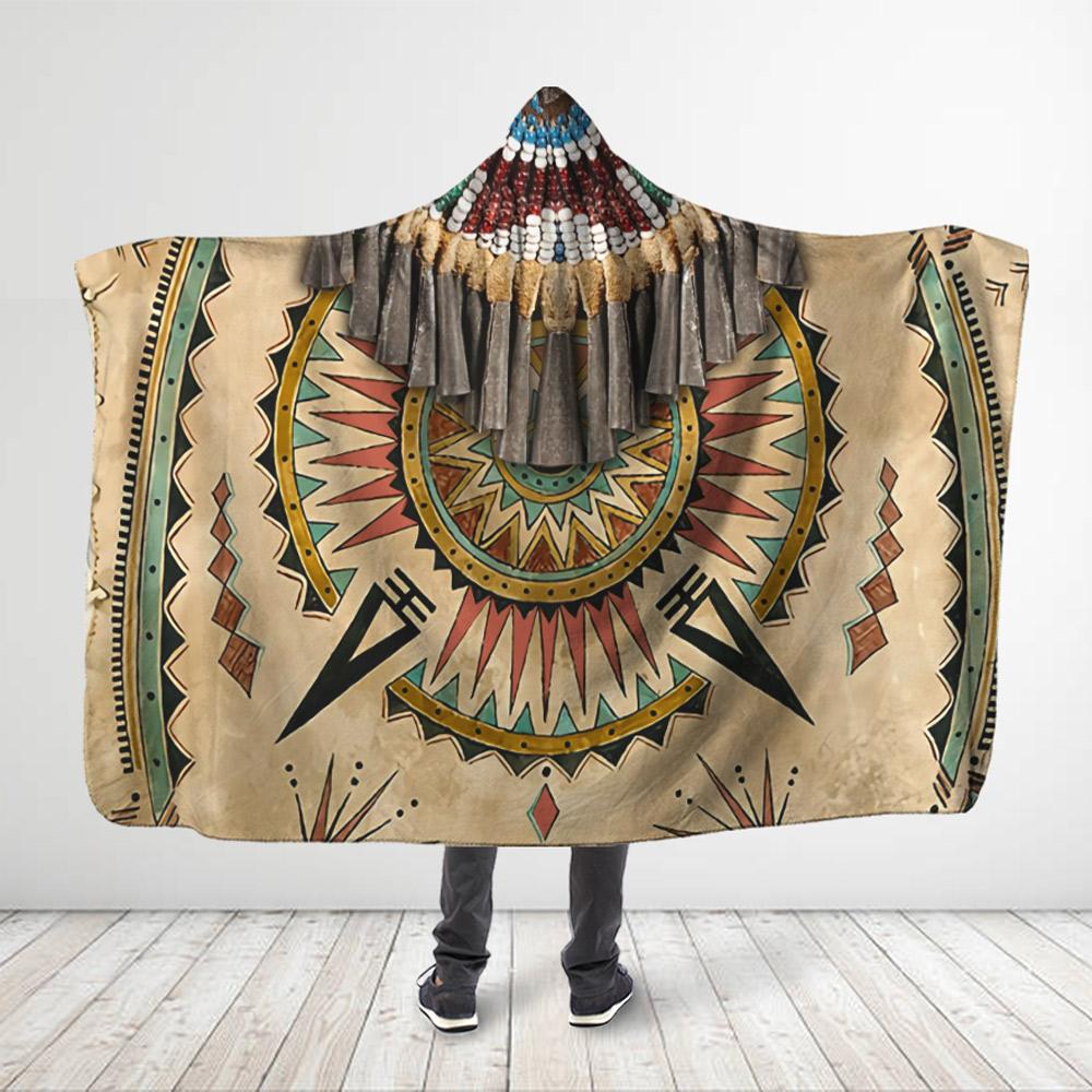 Native American Style 3D All Over Printed Sun Symbol – Beige Hooded Blanket