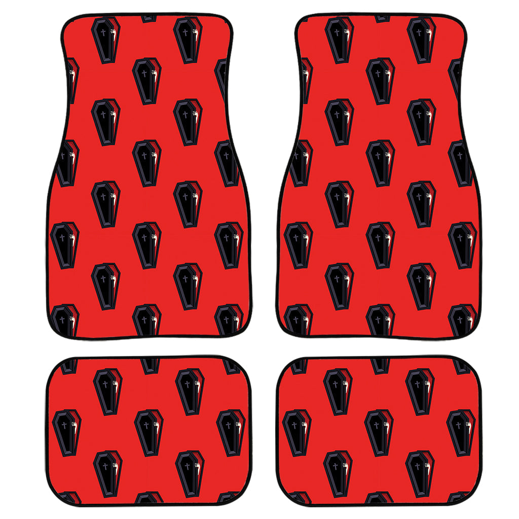 Orange Halloween Coffin Pattern Print Front And Back Car Floor Mats, Front Car Mat