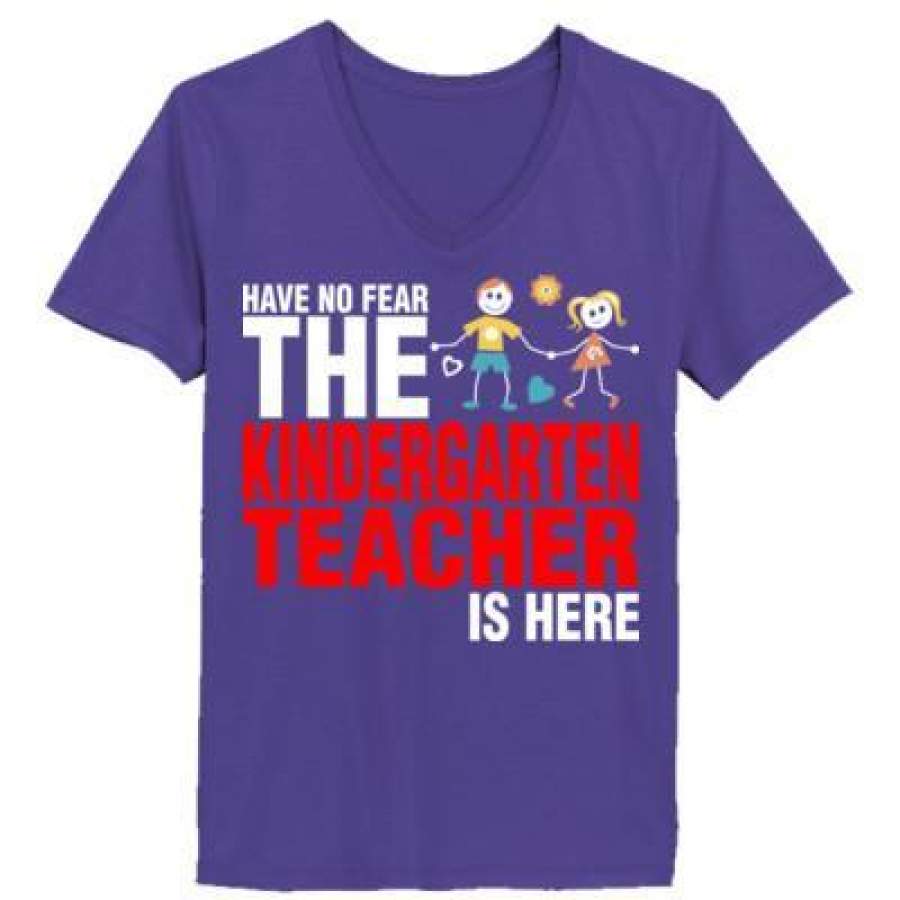 AGR Have No Fear The Kindergarten Teacher Is Here – Ladies’ V-Neck T-Shirt