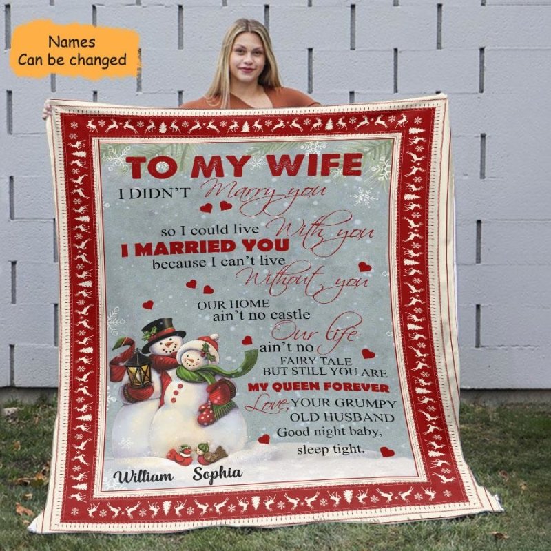 Snowman Couple To My Wife Personalized Christmas Blanket For Couple