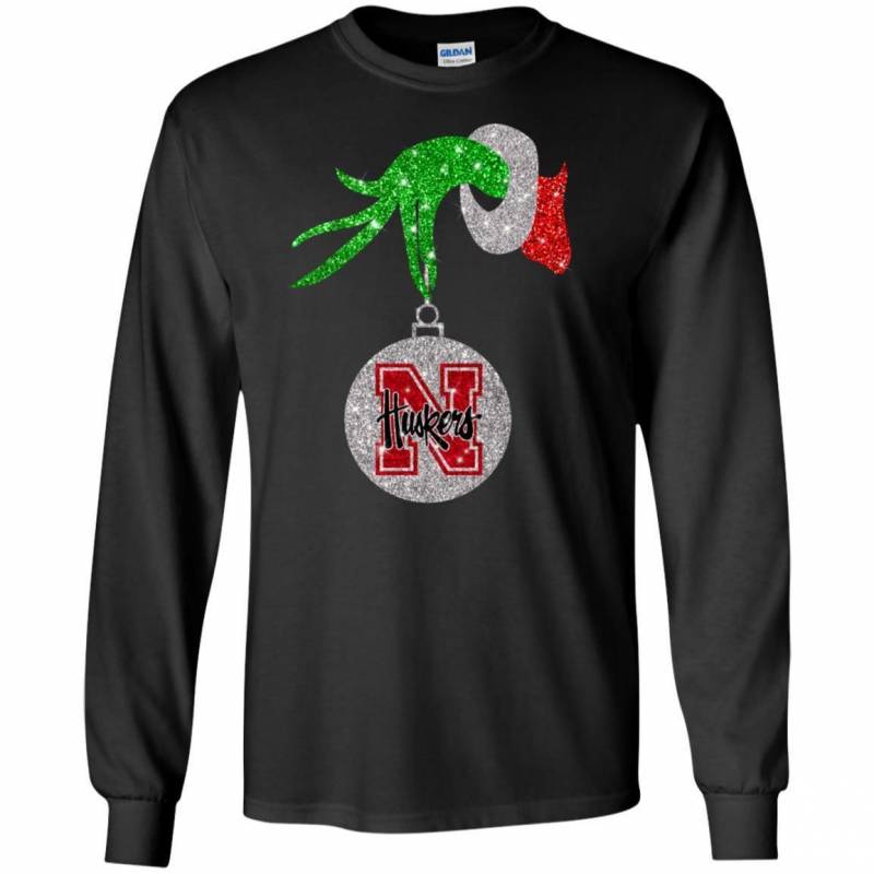 Nebraska Cornhuskers Glitter Grinch Monogram Ornament Christmas Gift Long Sleeve T-Shirt