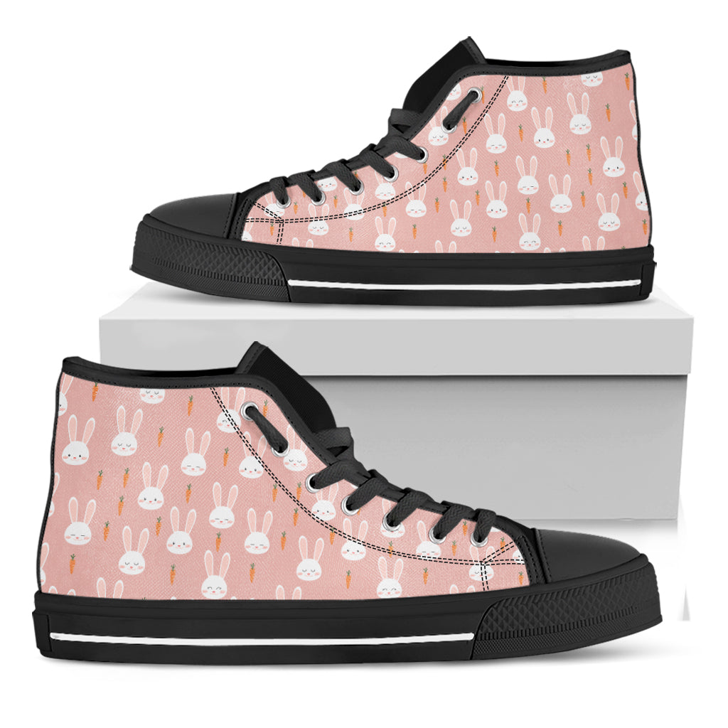 Rabbit And Carrot Pattern Print Black High Top Shoes