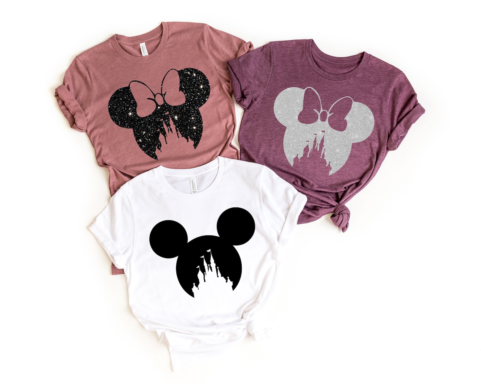 Disney Family Shirt,Disney Shirt for Women,Disney Ear Shirt,Disney Mickey Silhouette Shirt,Tshirt for Kids.Disney Glitter Minnie Shirt