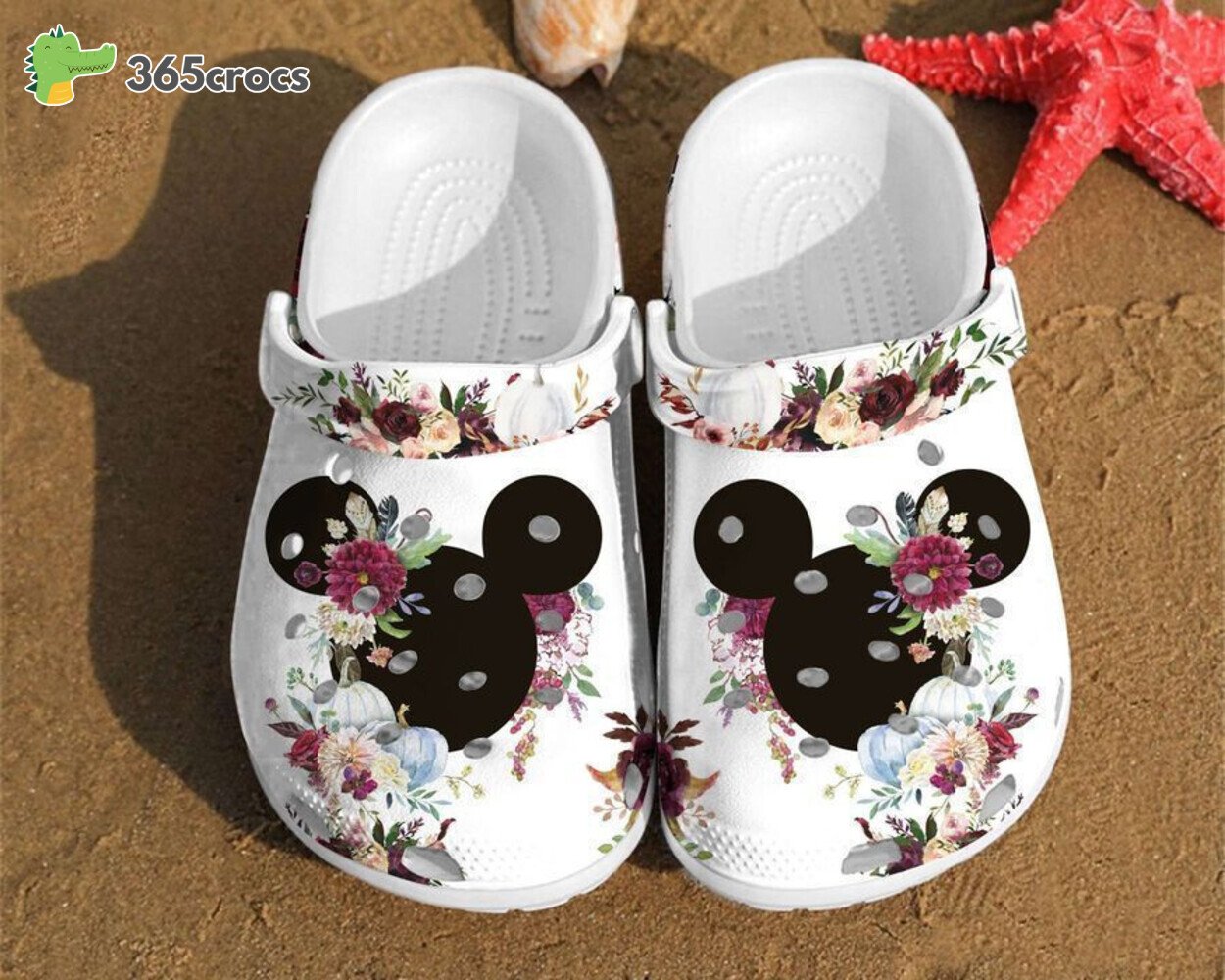 Disney Mickey Ears Watercolor Floral Minnie Art Mouse Anniversary Gifts clog Shoes