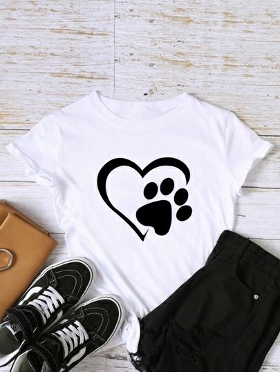 Dog paw heart Print Women T-Shirt fashionstation