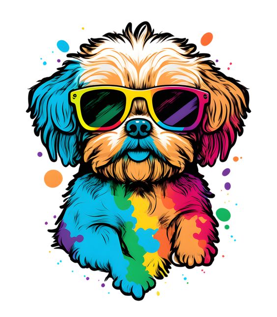 Download cute dog with glasses, fun colorful concept, for print design like t-shirt design, stickers, etc. for free