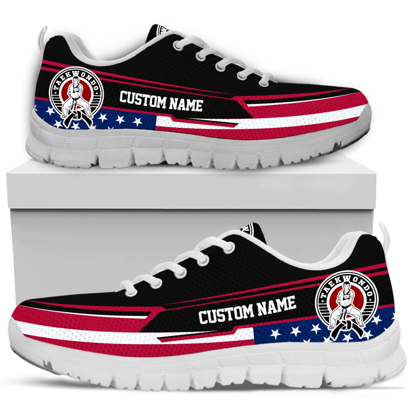 Taekwondo American Flag Men Sneakers Custom Name Shoes