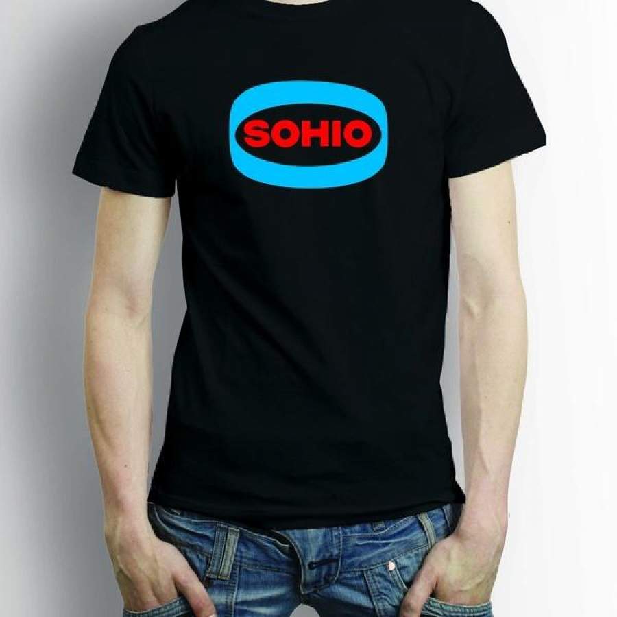 Sohio Oil Gas Pump Black Vintage T Shirt Printed