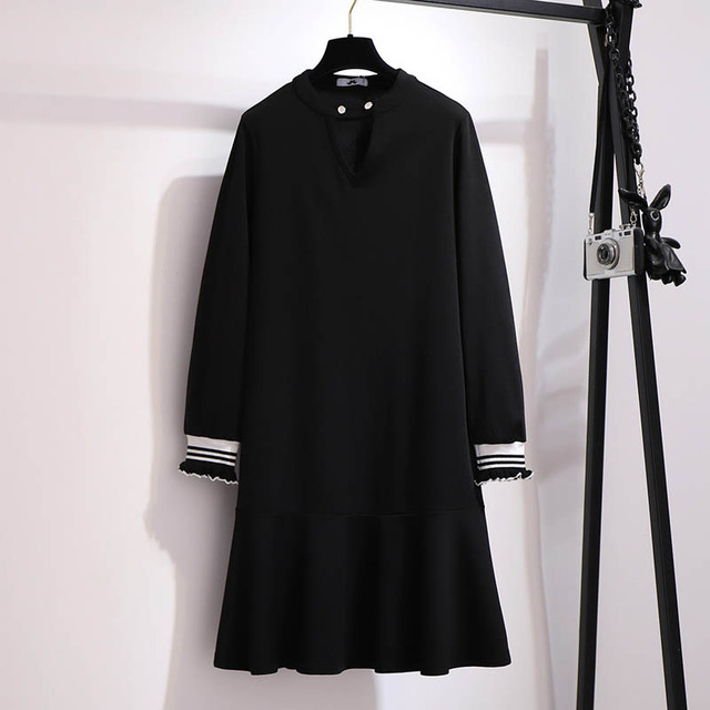 150Kg Plus Size Women’s Spring Autumn Long Sleeve Temperament Dress Bust 149cm 5XL 6XL 7XL 8XL 9XL Loose Casual O-Neck Dress alx