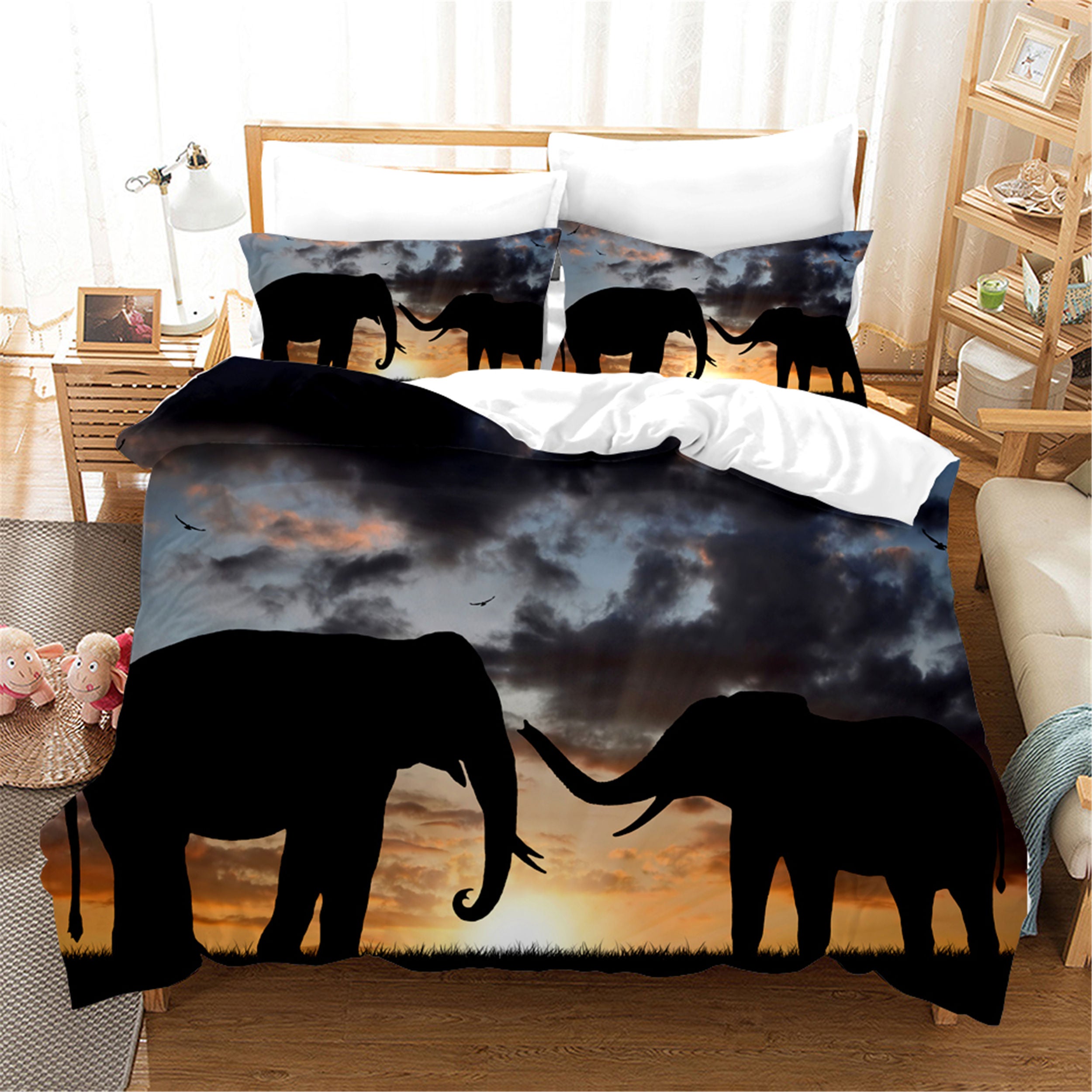 3D Sunset Elephant Quilt Cover Set Bedding Set Pillowcases 142