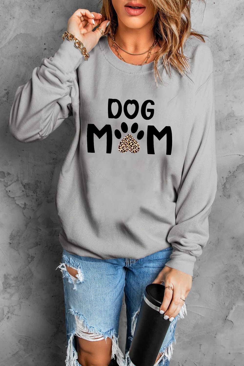 Dog Mom Leopard Claw Print Long Sleeve Sweatshirt