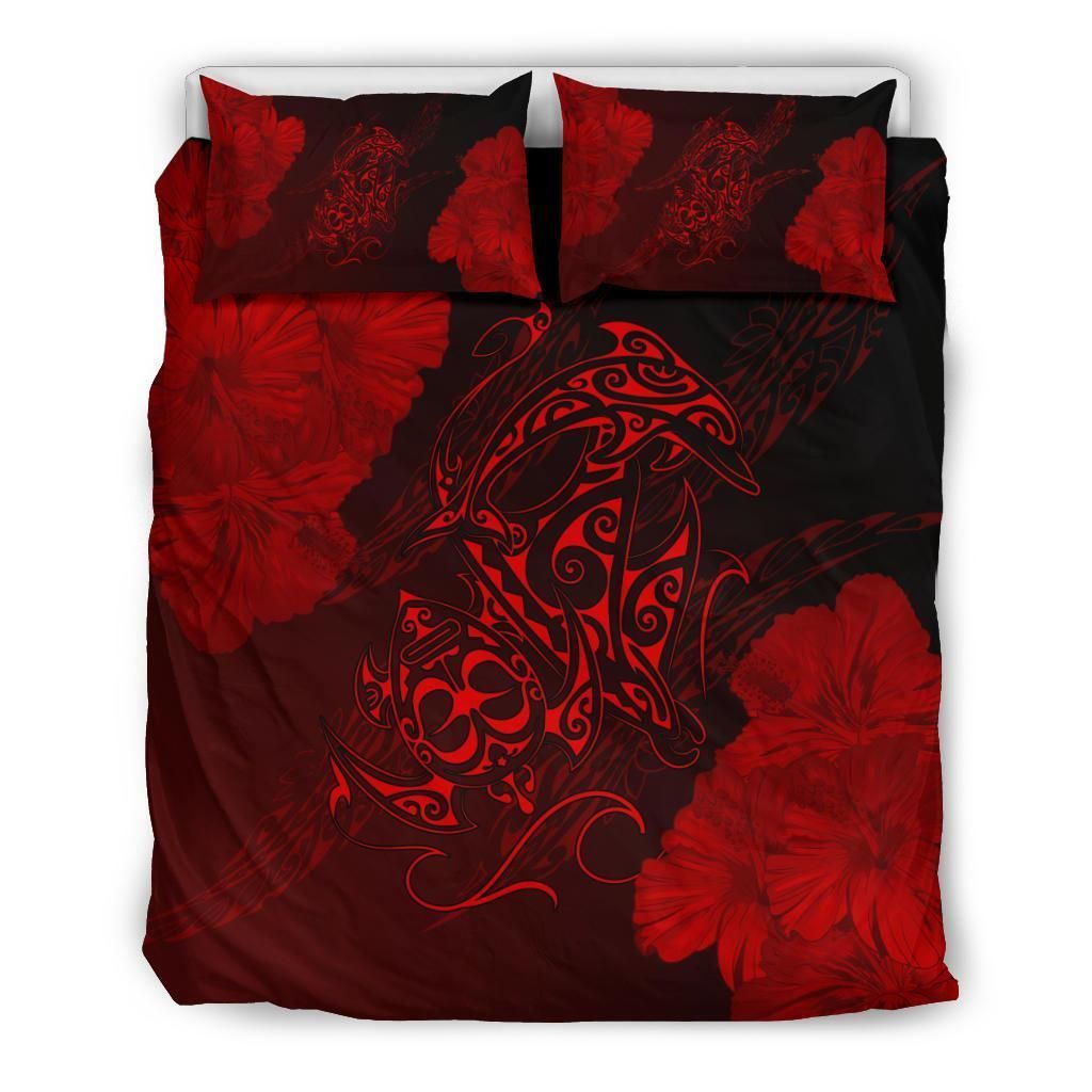 Alohawaii Bedding Set – Cover And Pillow Cases Hawaiian Hibiscus Dolphin Manta Ray Turtle Polyalohawaiis Red – Ah – J5