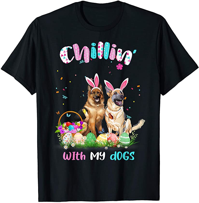 Chillin’ With My Dogs Bunny Ears Funny German Shepherd T-Shirt