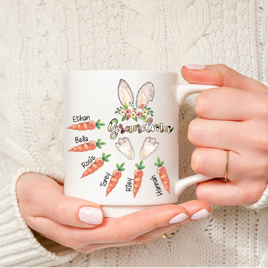 Personalized Grandma Bunny With Grandkids Carrot Easter Day Mug