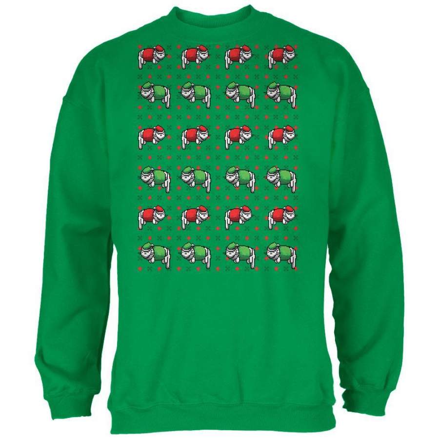 8 Bit Xmas Cat Ugly Sweater Black Adult Sweatshirt