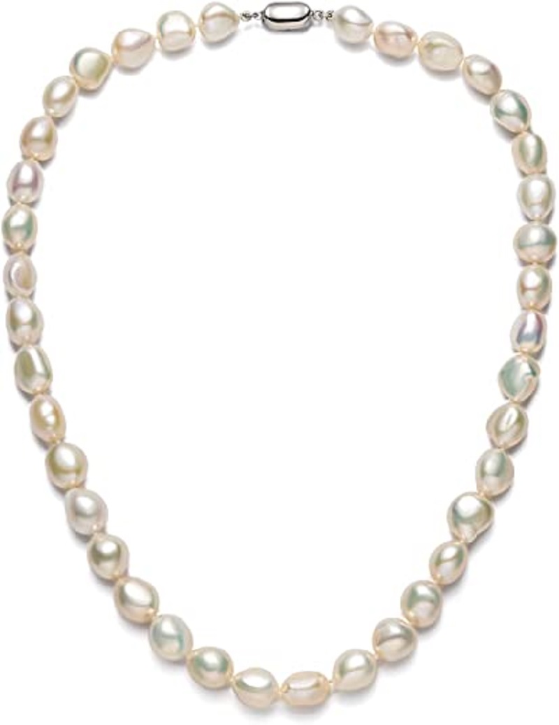 Baroque Pearl Necklace for Women, 9-10mm AA Quality Freshwater Cultured Pearl Strand Necklace with Sterling Silver Clasp alx