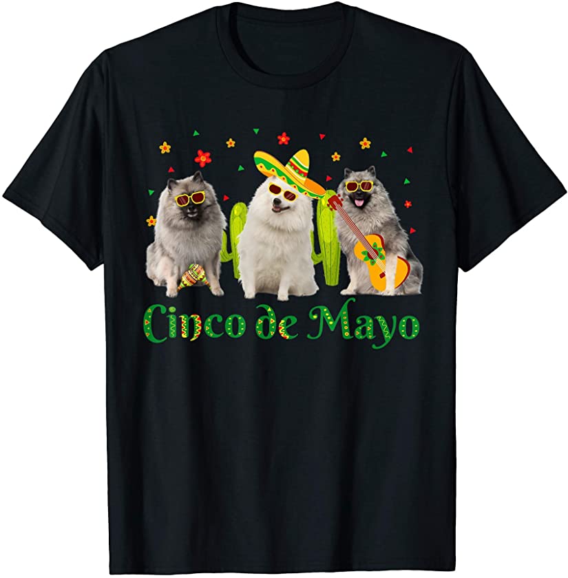 Three Keeshonds Cinco De Mayo Mexican Sombrero Hat Mens T-Shirt