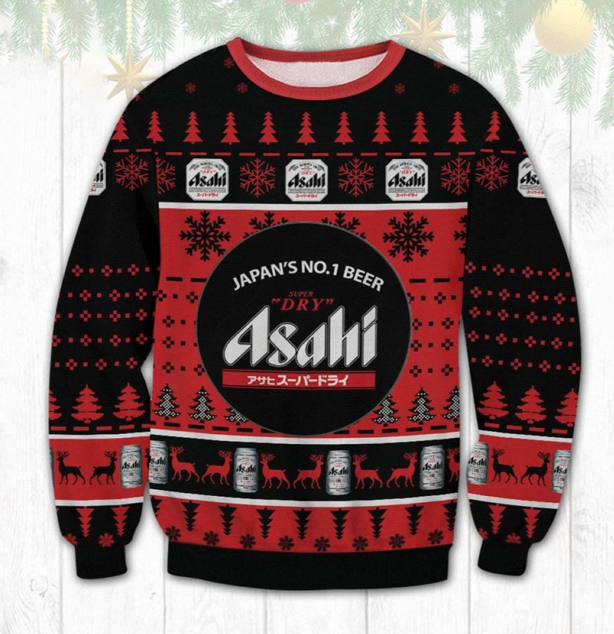 Asahi Super Dry Beer Ugly Christmas Sweater Shirt For Women Men Couple Family Funny Cute T-Shirt