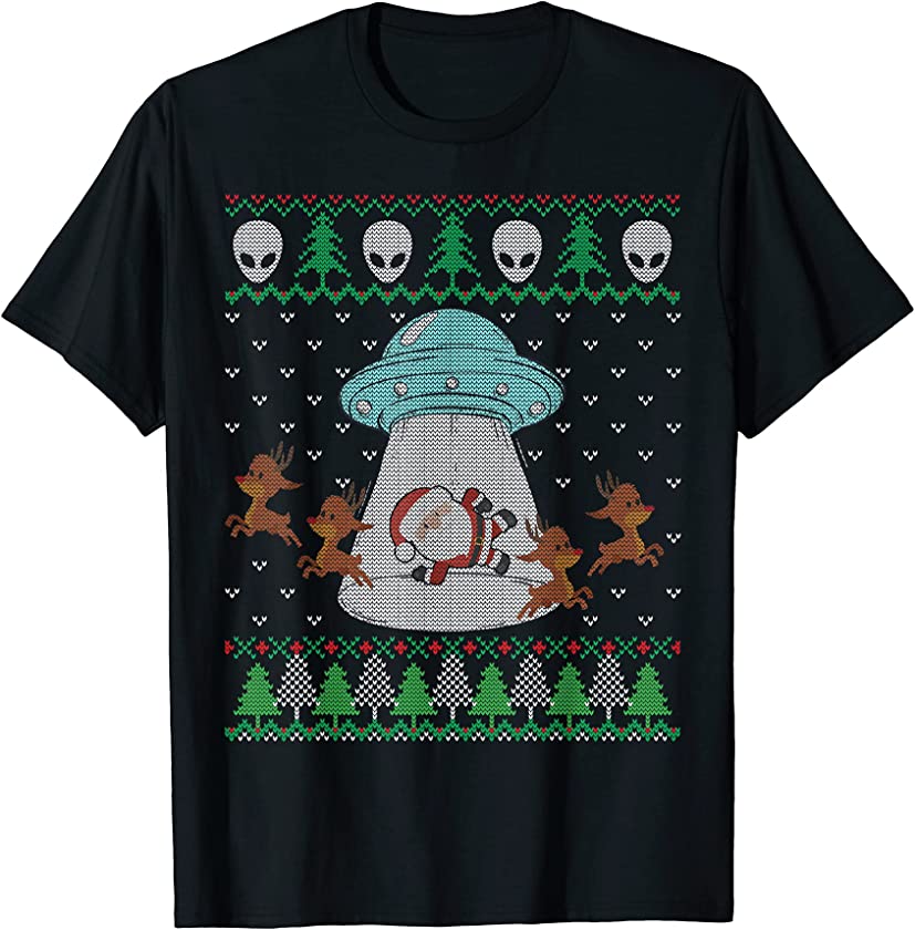 Alien Invasion Santa Funny Ugly Christmas Holiday UFO T-Shirt