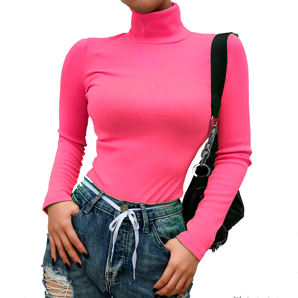 Women Sweaters Turtleneck Long Sleeve Lime Neon Green Jumpers Winter Tops Sexy Knitted Shirts Pullovers Club Elastic PR243M alx