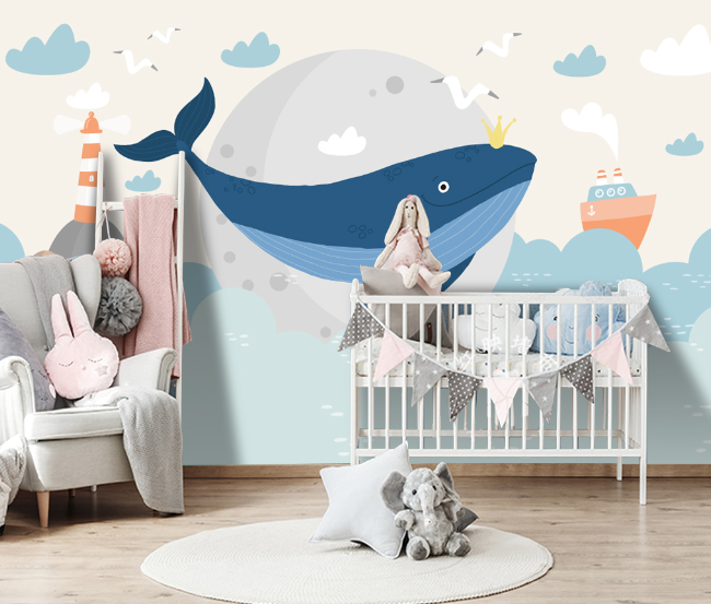 3D Hand Drawn Sea Dolphin Cloud Wall Mural Wallpaper Lqh 278