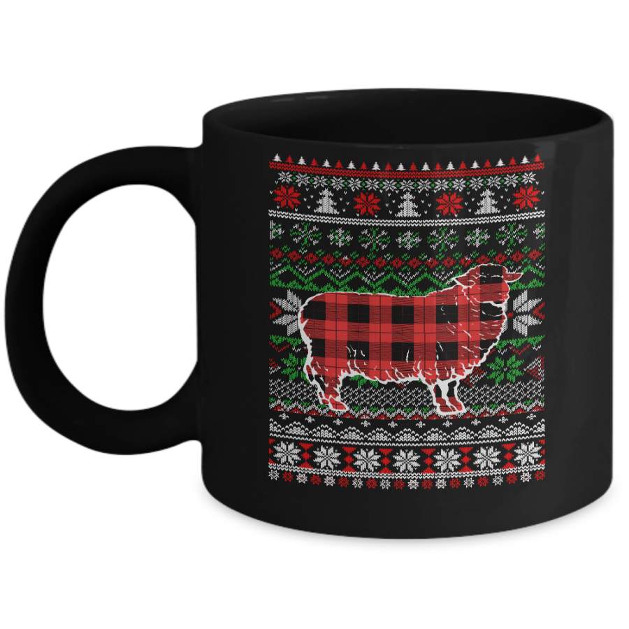 Sheep Red Plaid Ugly Christmas Sweater Funny Gifts Mug